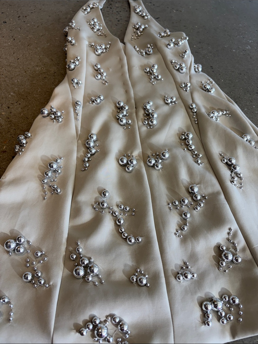 ASOS Cream Satin Silver Beaded Halter Mini Dress - Picture 2 of 6